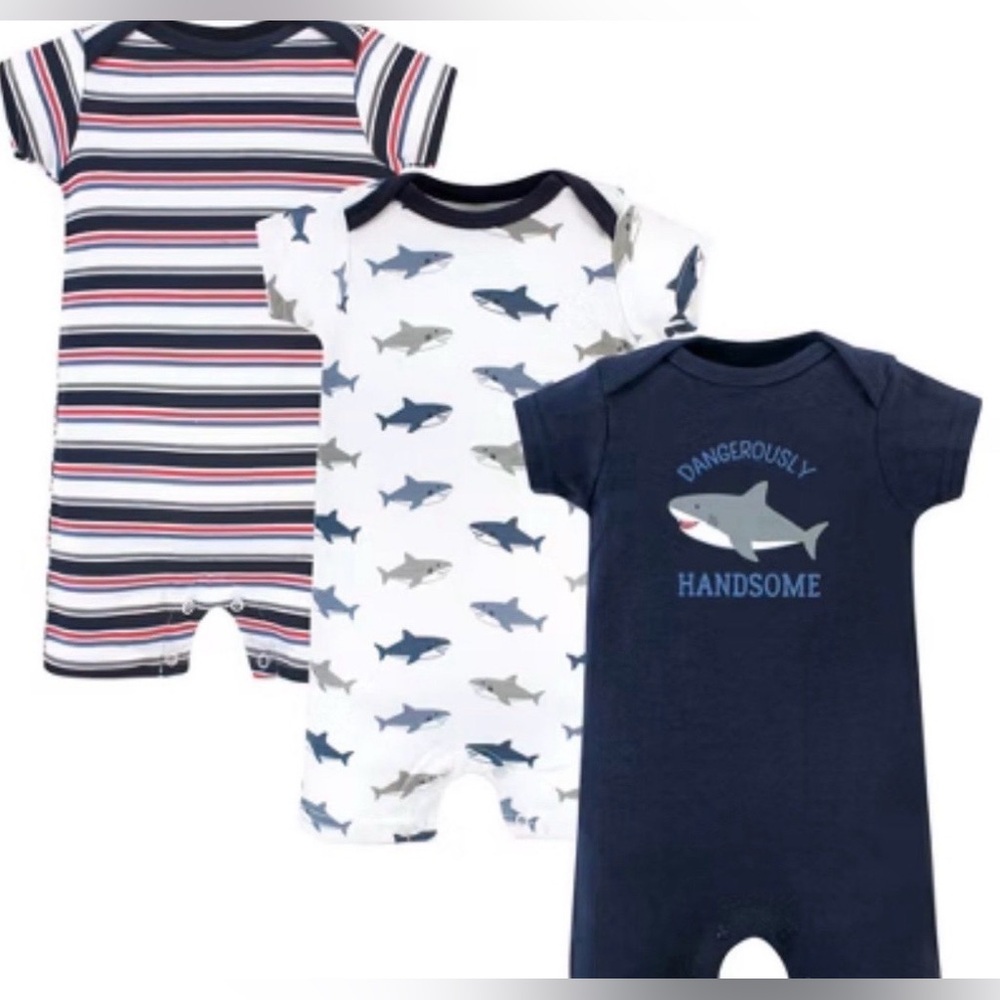 Hudson Baby Boy’s 3 Piece Romper Set All 100% Cotton & Soft To The Touch 6-9 Mon